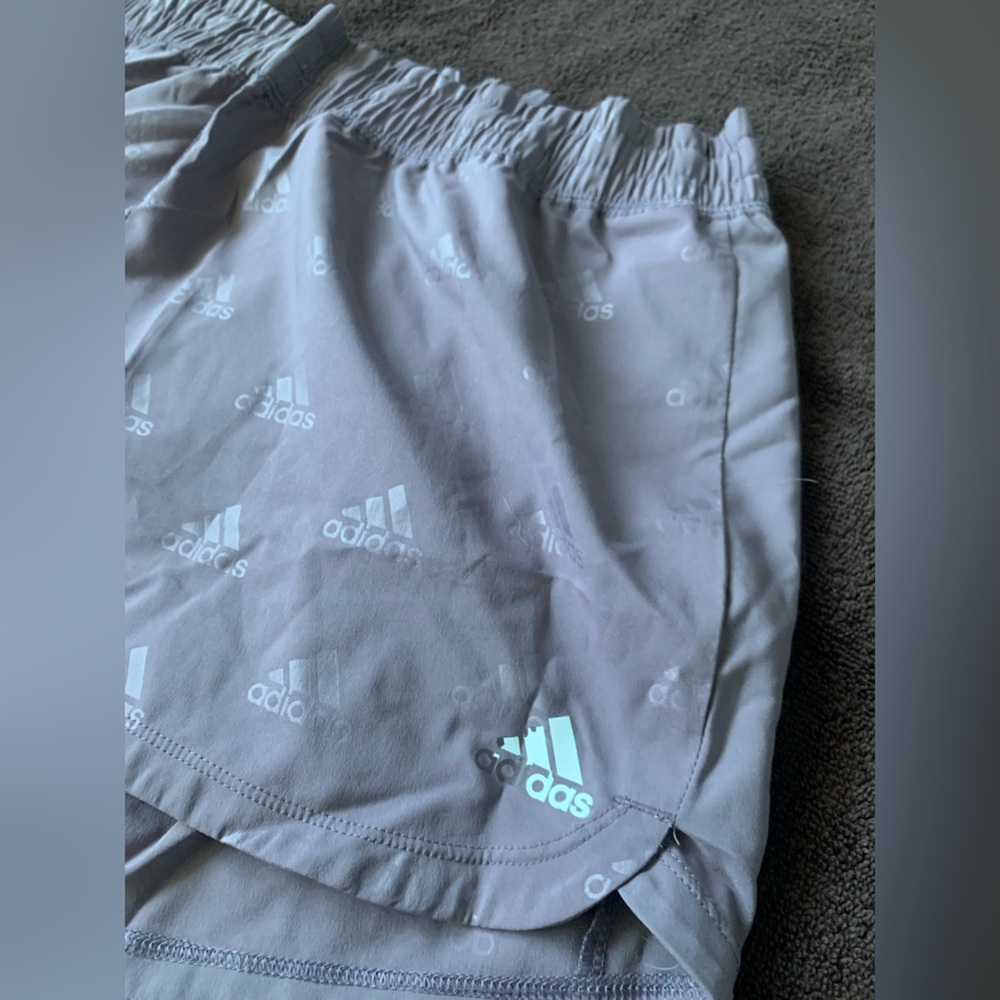 Adidas Women’s Badge of Sport Print Pacer Shorts - Purple Logo - Size XL - Picture 3 of 9